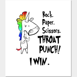 Unicorn Rock Paper Scissors Throat Punch I Win Posters and Art